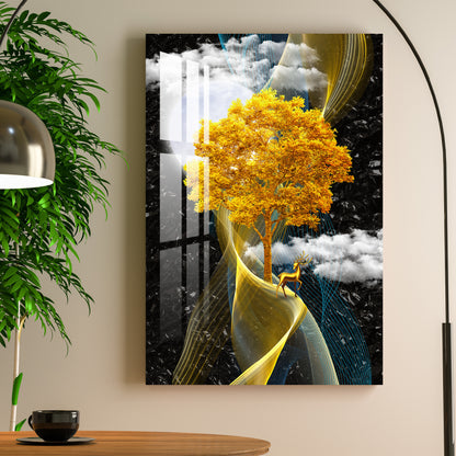 Golden Tree with Smokey Cloud Acrylic Wall Art