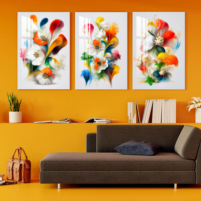 Bright Spring Flowers Acrylic Wall Art (Set of 3)