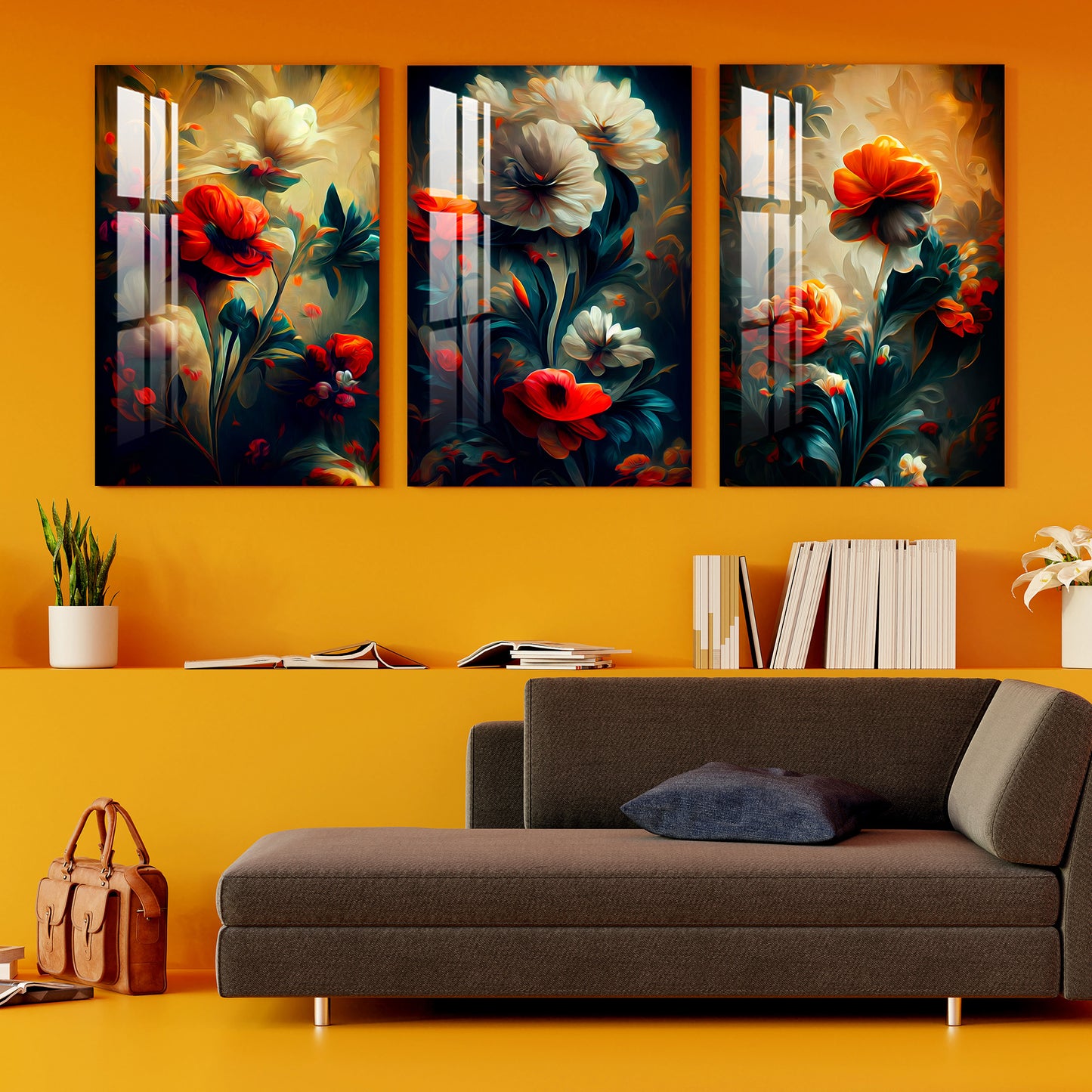 Elegant Floral Retro Decor Acrylic Wall Art (Set of 3)