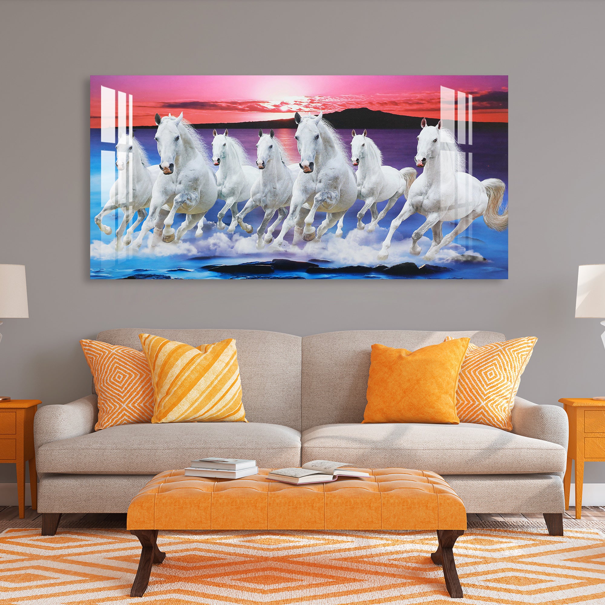 Seven White Horses Acrylic Wall Art