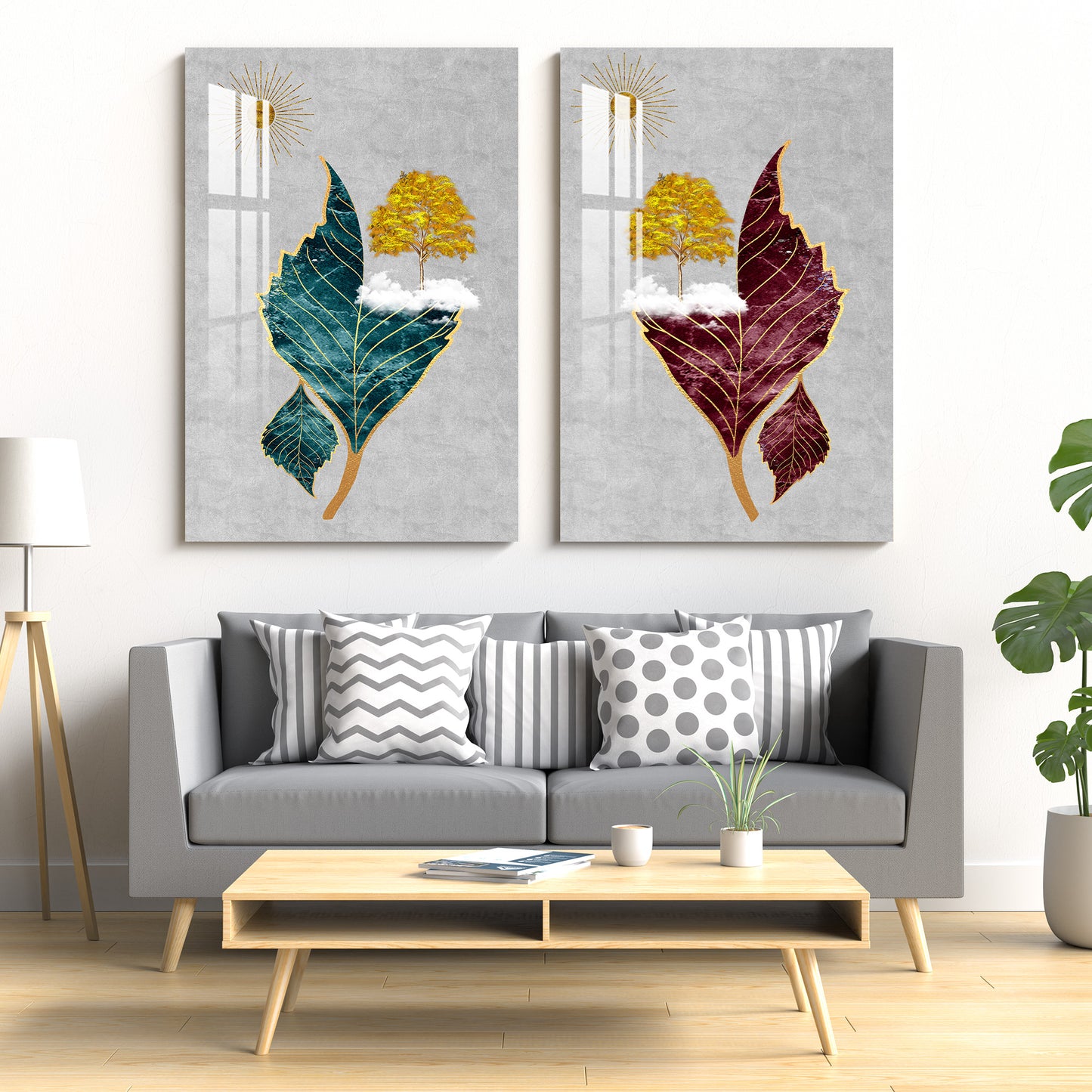 Vibrant Leaves Acrylic Wall Art (Set Of 2)