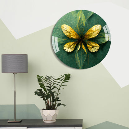 Golden Butterfly Round Acrylic Wall Art