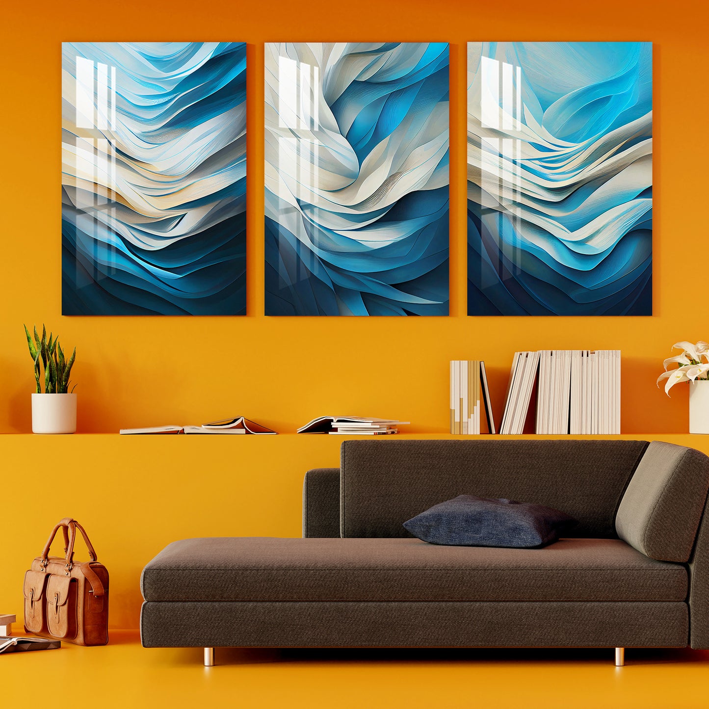 Blue & White Fractal Print Acrylic Wall Art (Set of 3)