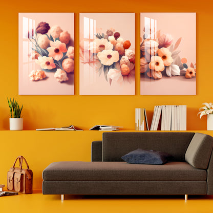 Peach Themed Floral Acrylic Wall Art (Set of 3)