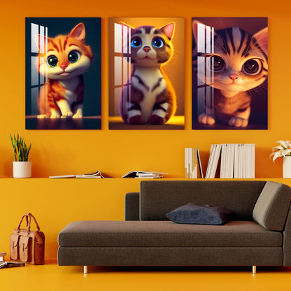 Cute Kitten Acrylic Wall Art (Set of 3)