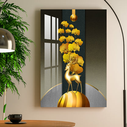 Deer with Golden Leaves Acrylic Wall Art