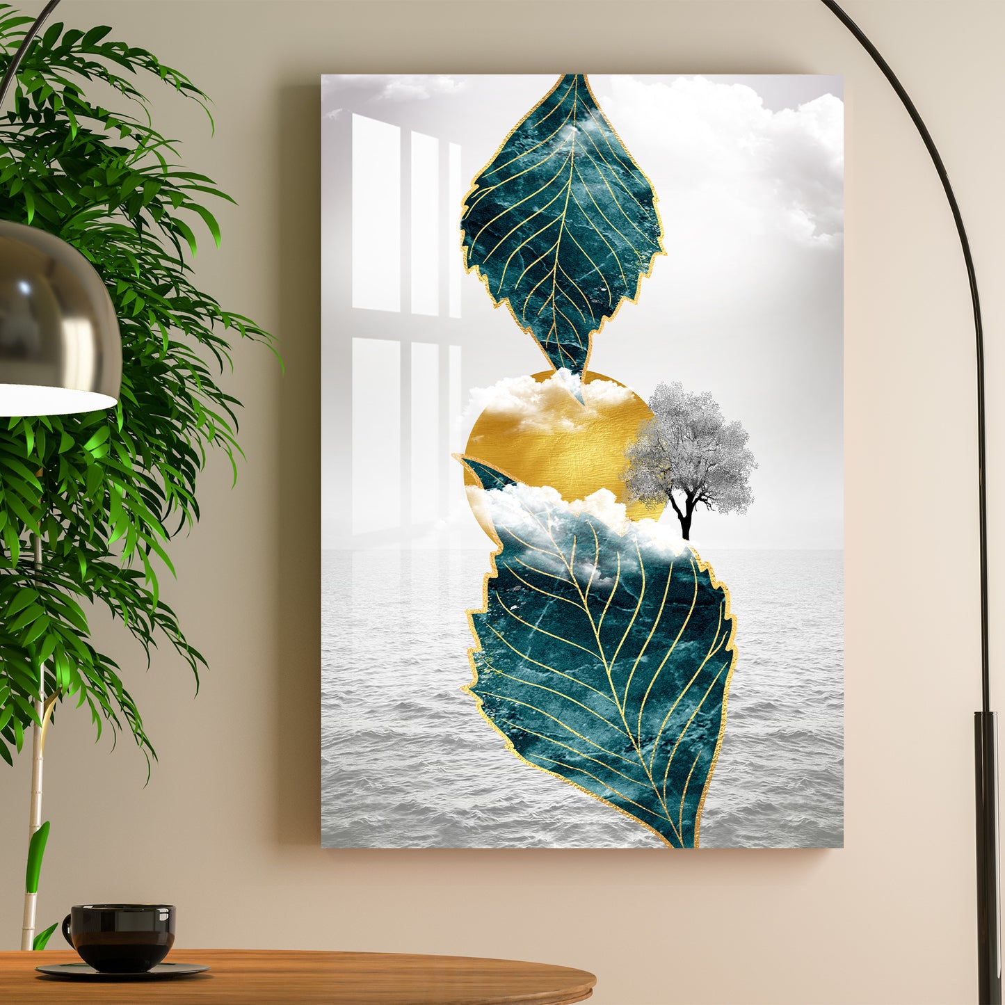 Leaves with Sun Acrylic Wall Art