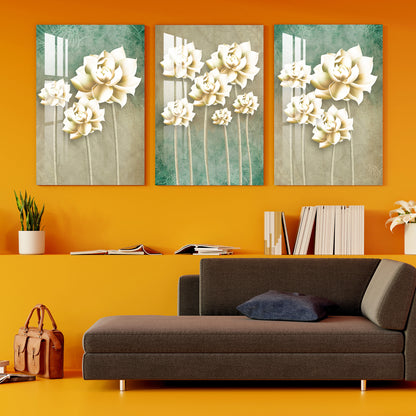 Mangolian Flowers Acrylic Wall Art (Set of 3)