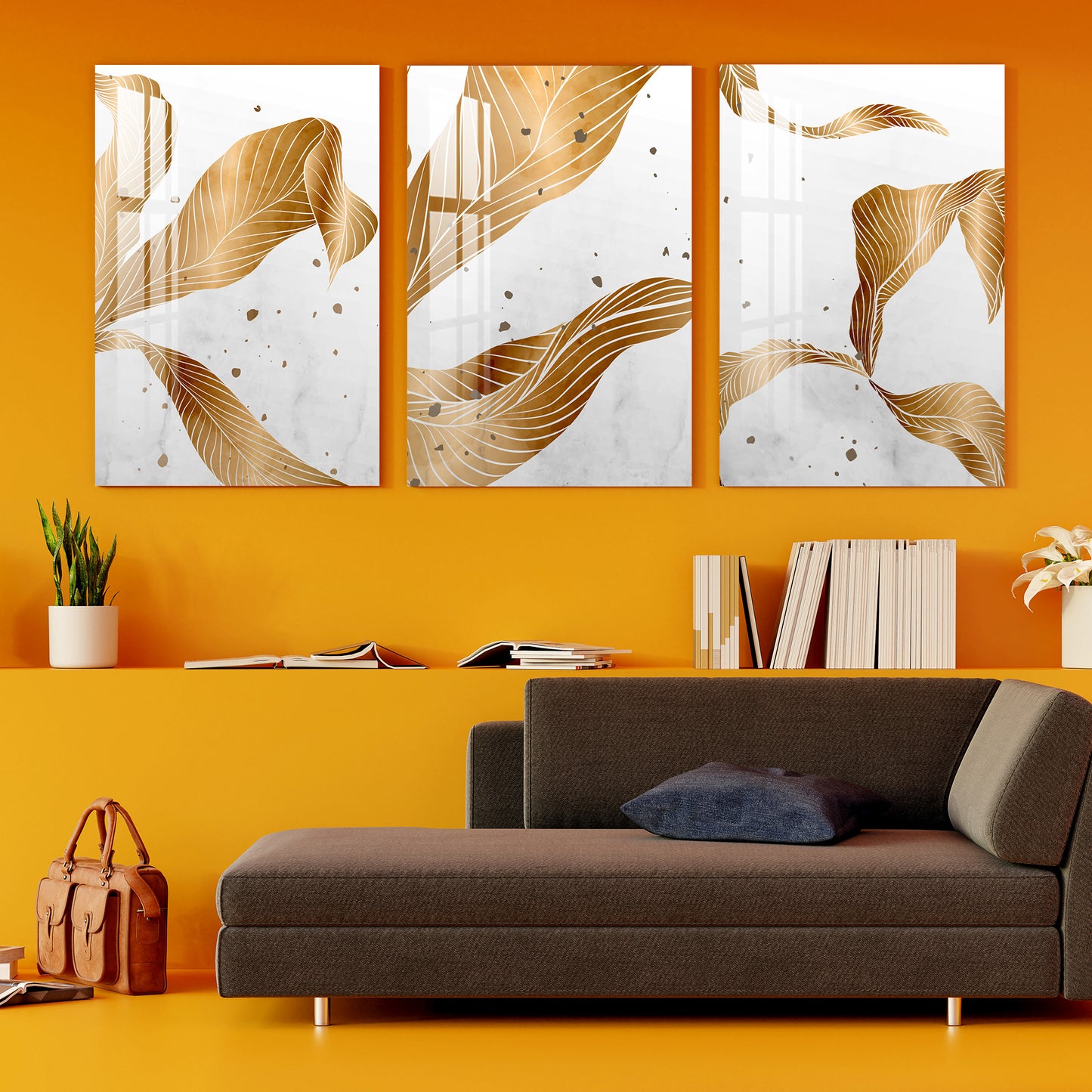 Golden Foliage Acrylic Wall Art (Set of 3)