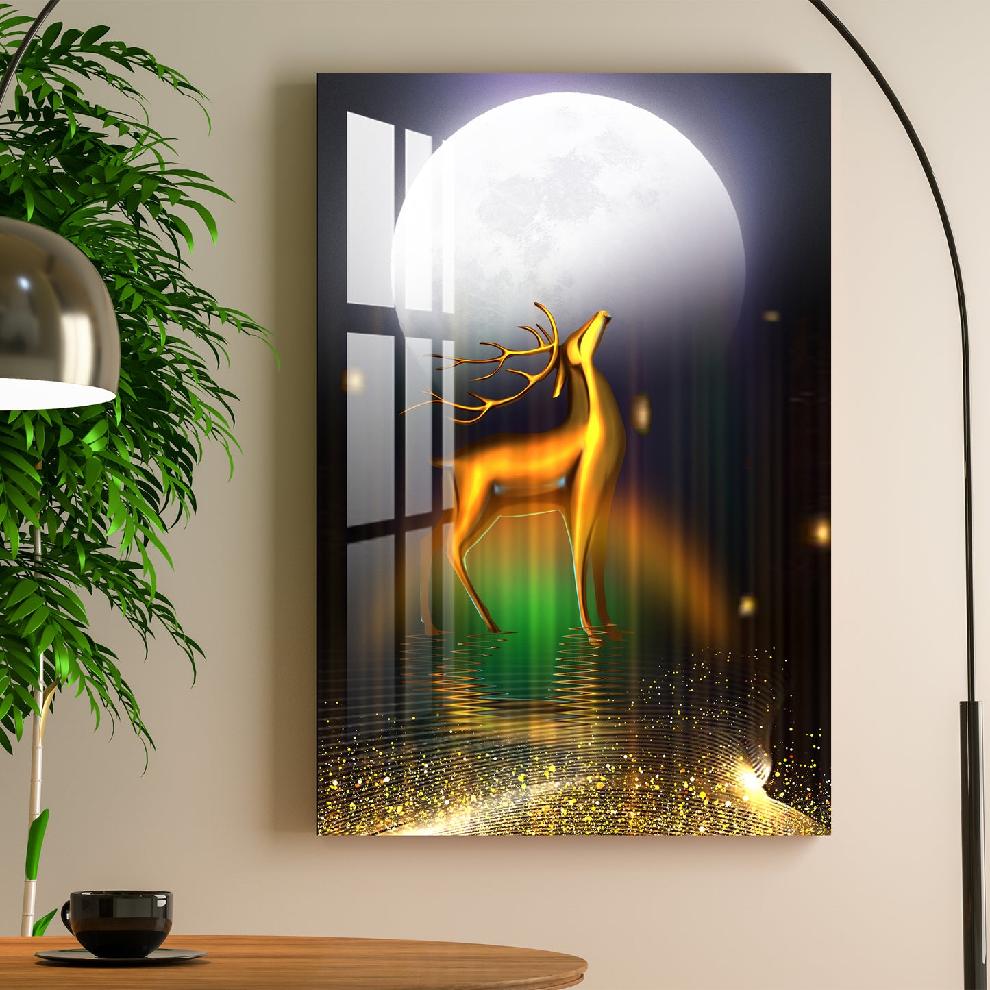 Swamp Deer in Full Moon Acrylic Wall Art