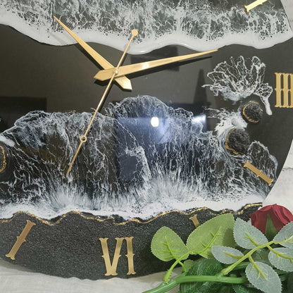 Black Beach View Epoxy Resin Wall Clock