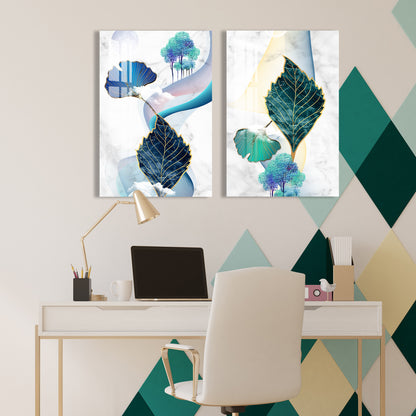 Colorful Naples with Leaves Acrylic Wall Art (Set Of 2)