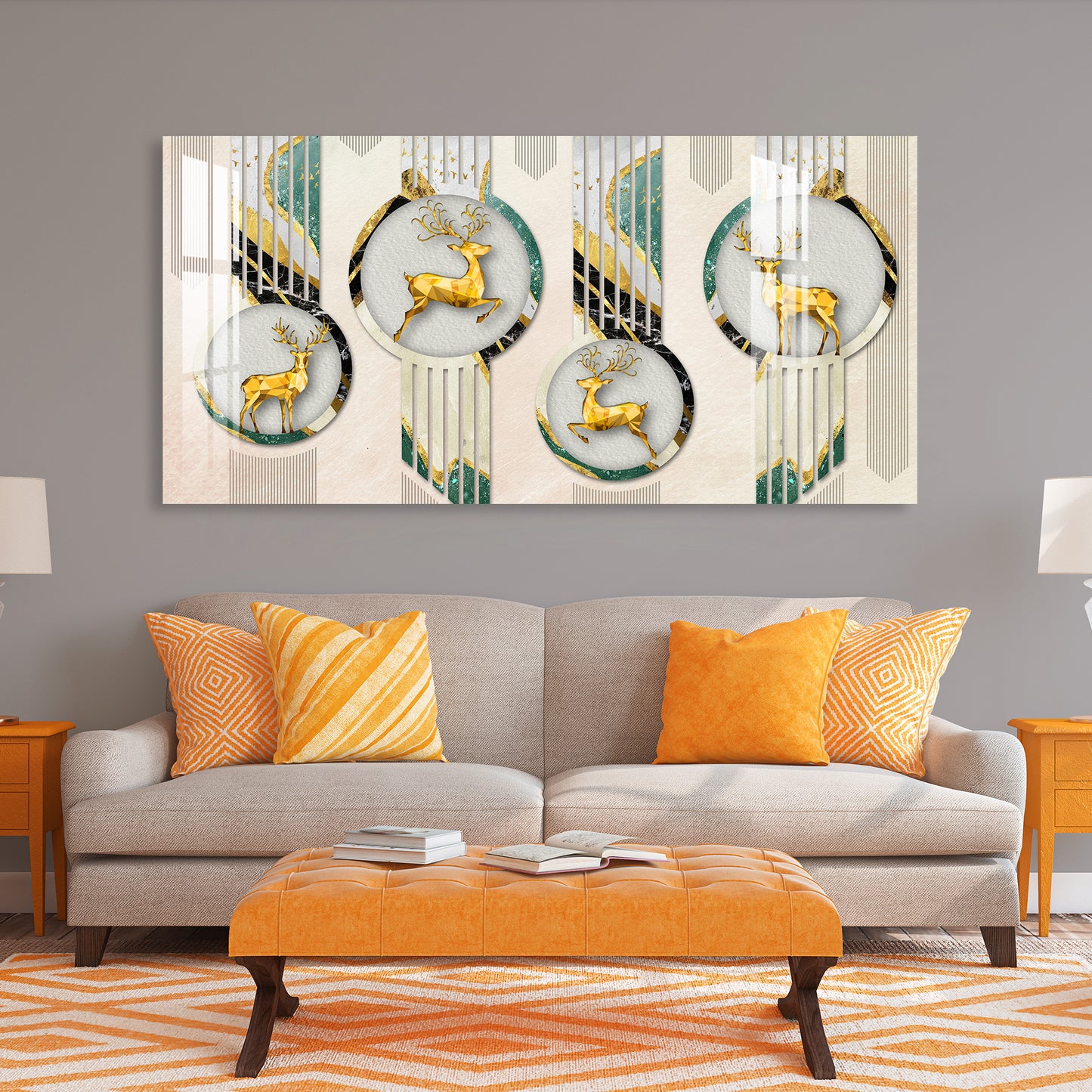 Golden Swamp Deers Acrylic Wall Art