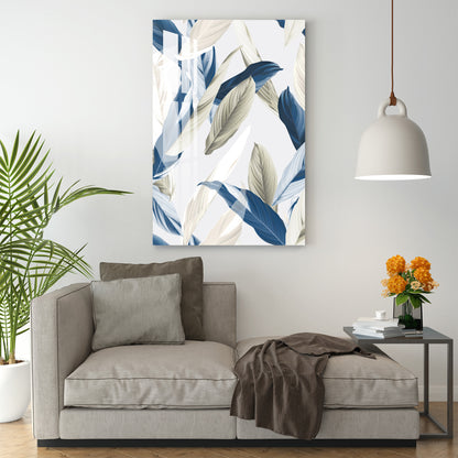 Blue & White Feather Acrylic Wall Art