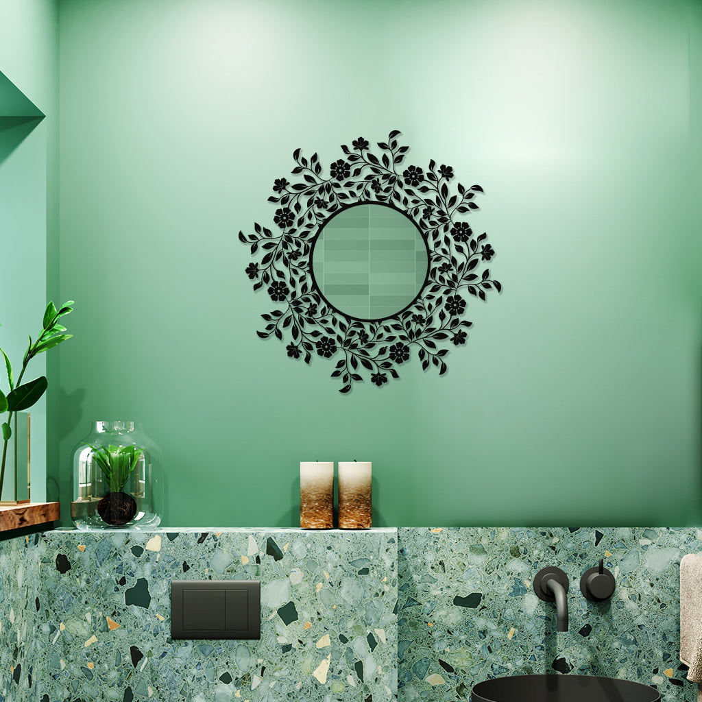 Floral Design Metal Wall Mirror