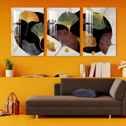 Ginkgo Biloba Leaves Acrylic Wall Art (Set of 3)