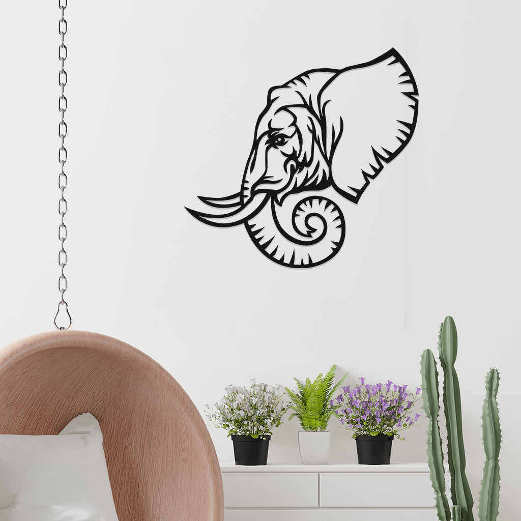 3D Look Elephant Face Metal Wall Art