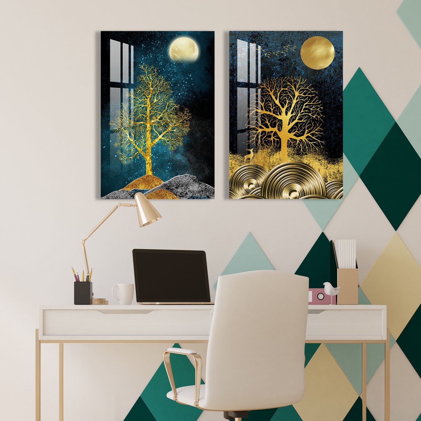 Beauty of Moon Acrylic wall Art (Set Of 2)