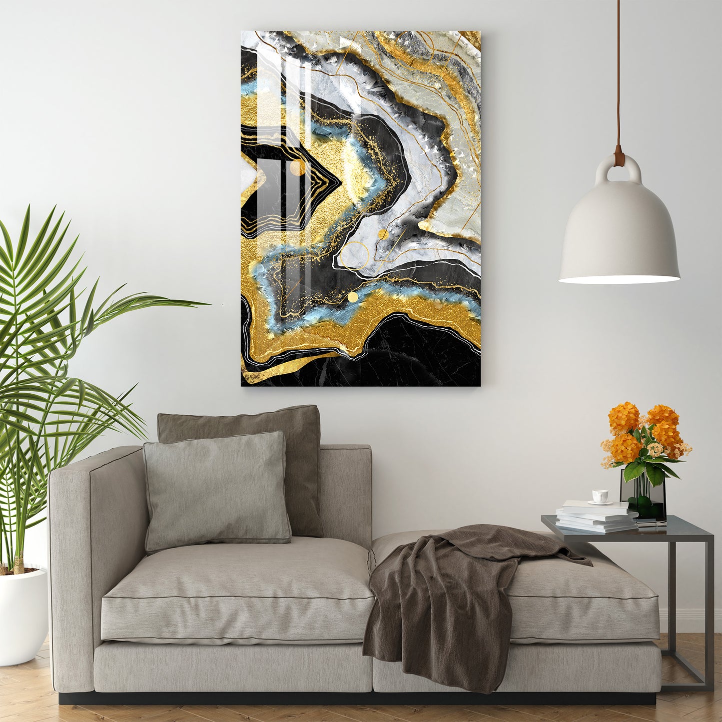 White & Golden Wave Acrylic Wall Art