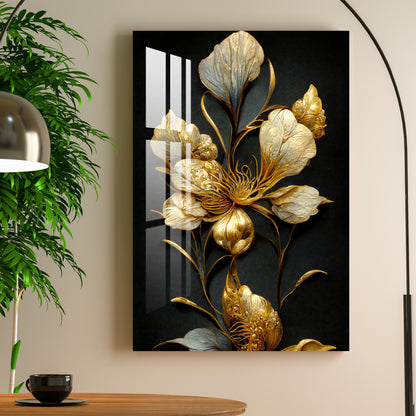 Classic Golden & Black Shade Floral Acrylic Wall Art