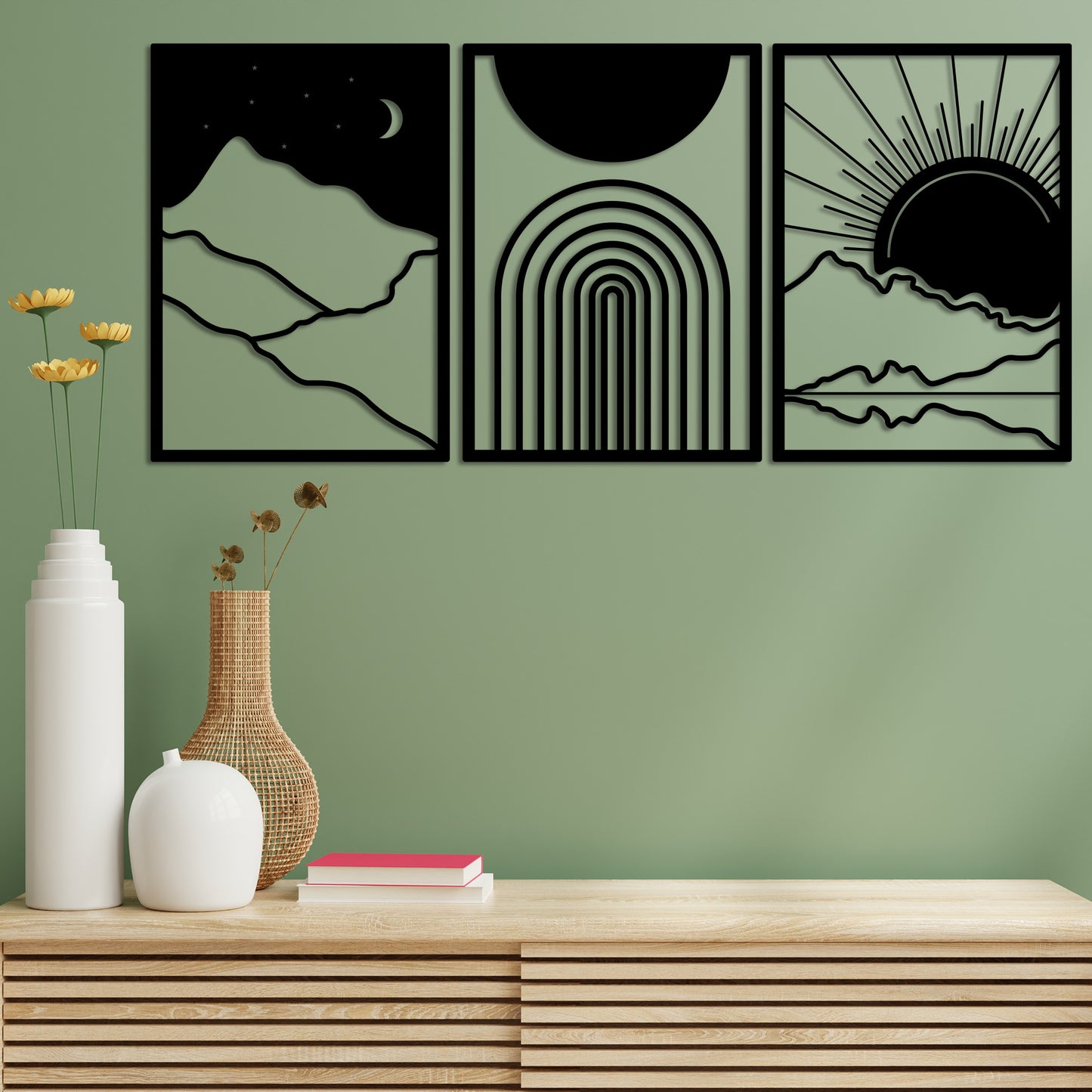 Day & Night Scenery 3 Piece Metal Wall Art