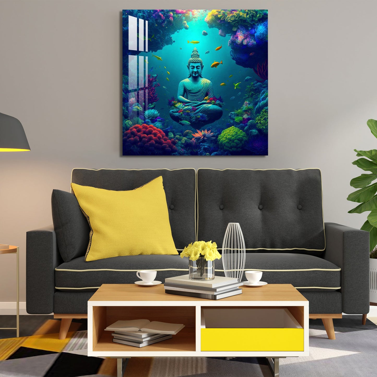 Buddha Meditating Under Water Acrylic Wall Art - 30X30 inches / 3MM