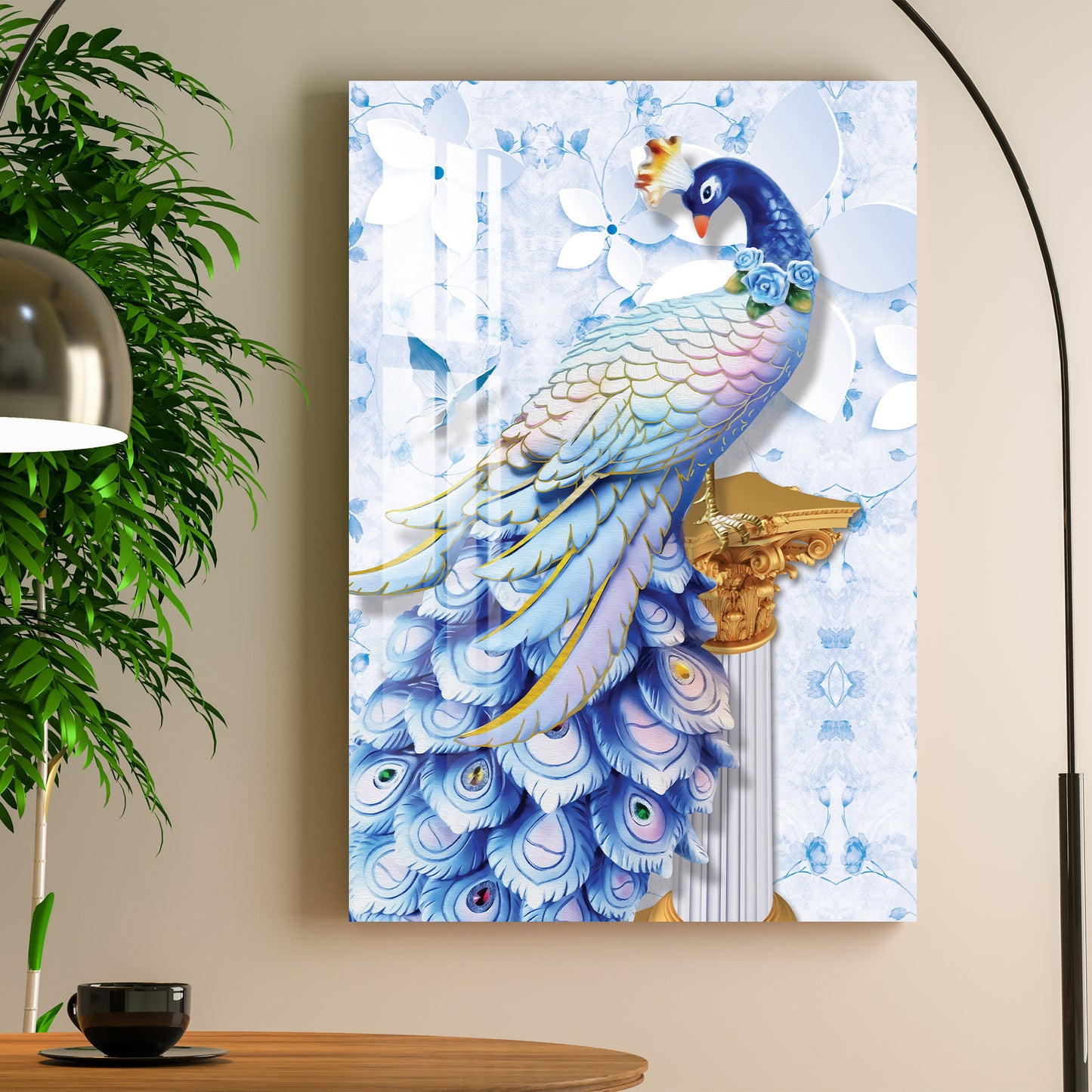 Peacock with Icy Blue Feather Acrylic Wall Art