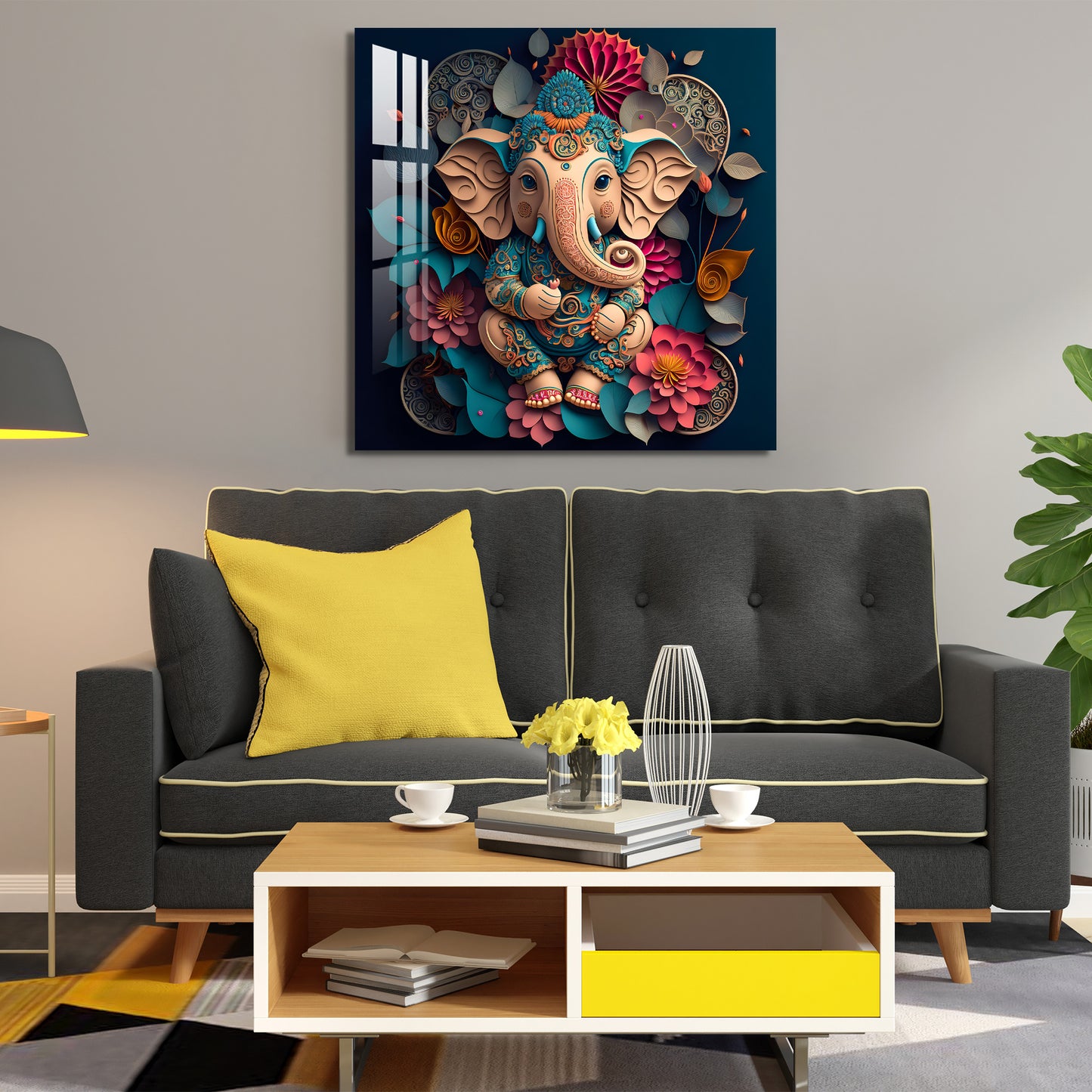 Floral Ganpati Acrylic Wall Art