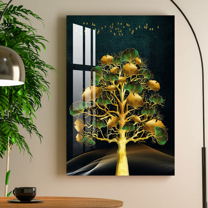 Tree with Golden & Green Leaves Acrylic Wall Art