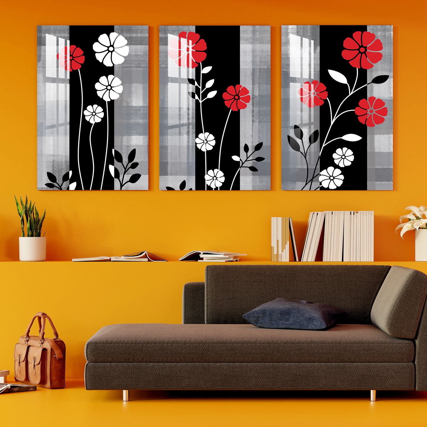 Red & White Flowers Acrylic Wall Art (Set of 3)