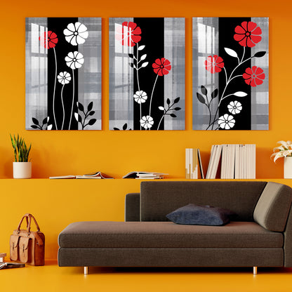 Red & White Flowers Acrylic Wall Art (Set of 3)