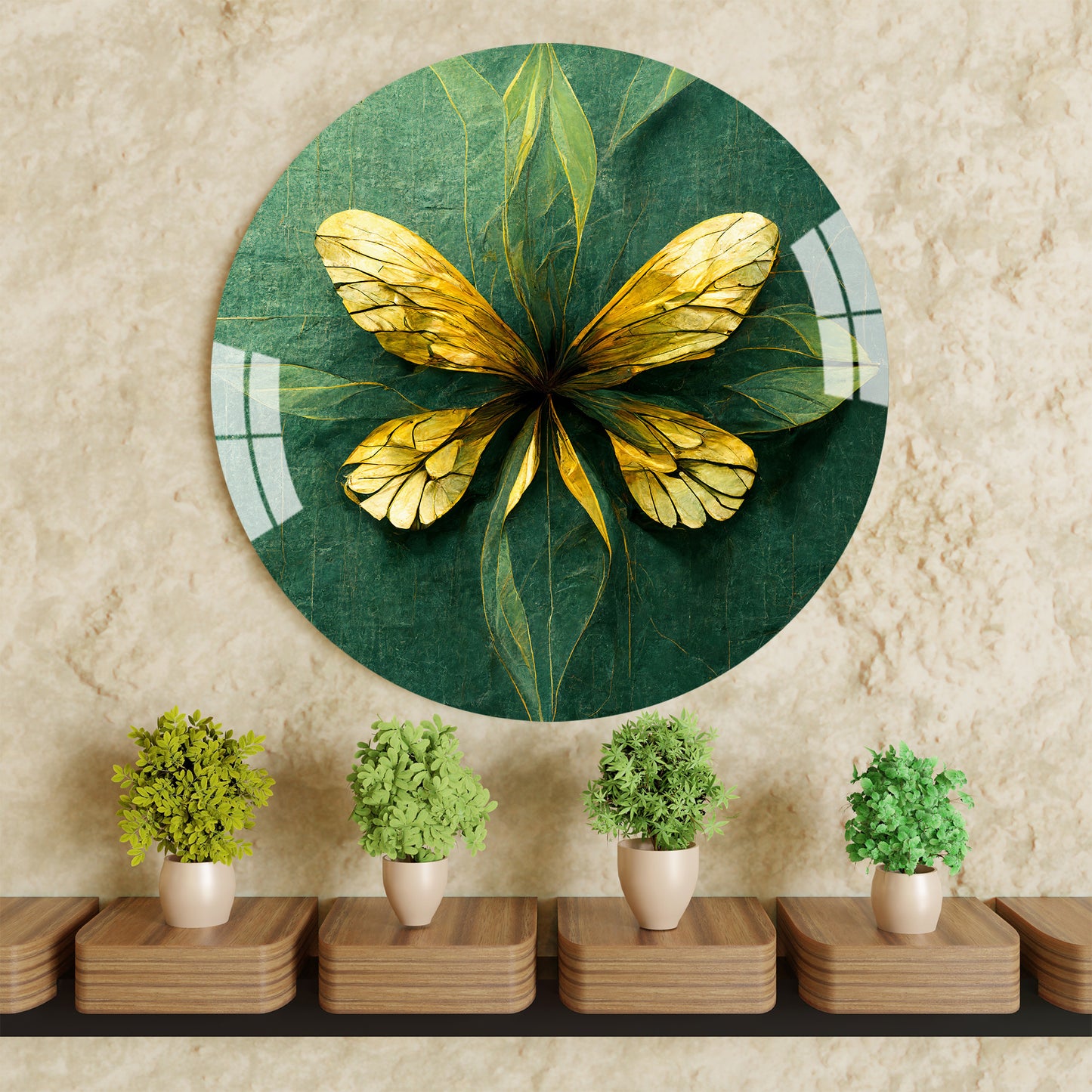 Golden Butterfly Round Acrylic Wall Art