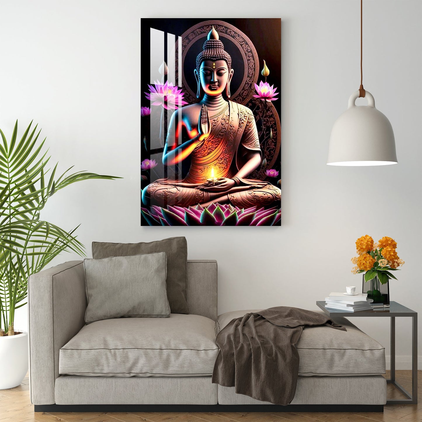 Buddha With Flowers Acrylic Wall Art - 29.5X20 inches / 5MM