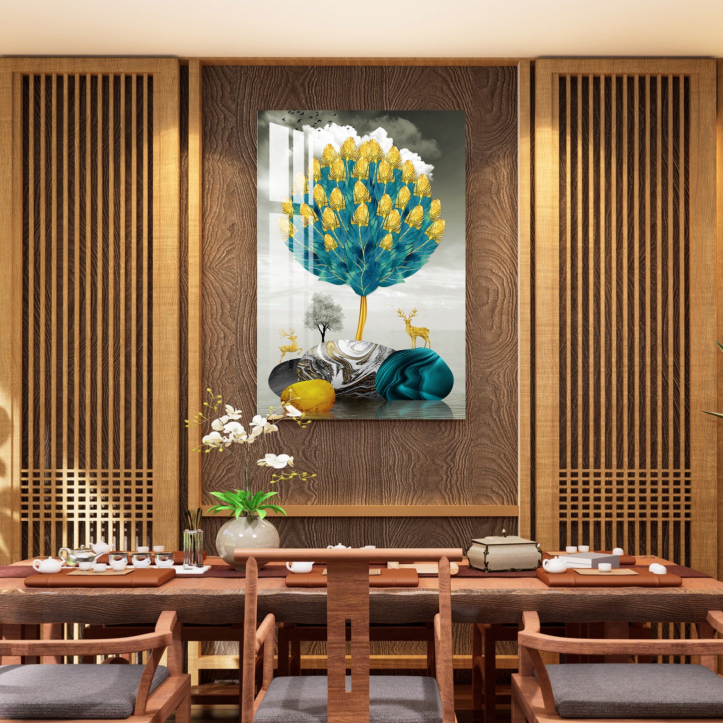 Blooming Golden Tree Acrylic Wall Art