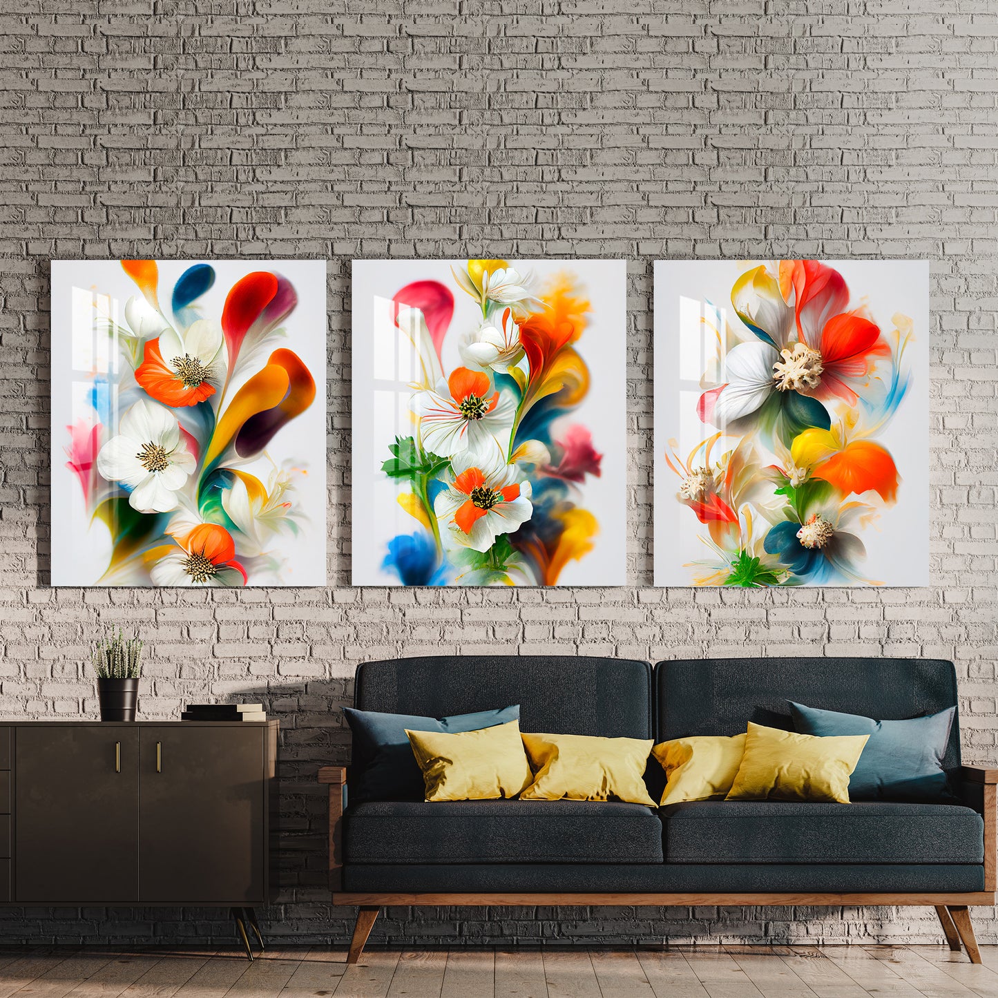 Bright Spring Flowers Acrylic Wall Art (Set of 3)