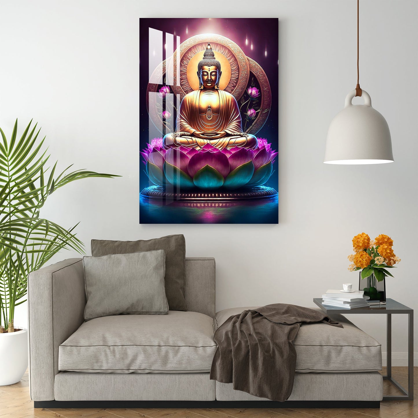 Lord Buddha With Lotus Acrylic Wall Art - 29.5X20 inches / 8MM (Premium)