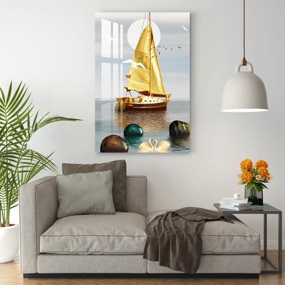 Golden Ship Acrylic Wall Art