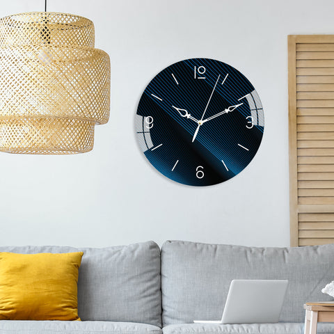 Blue Diagonal Lines Printed Acrylic Wall Clock