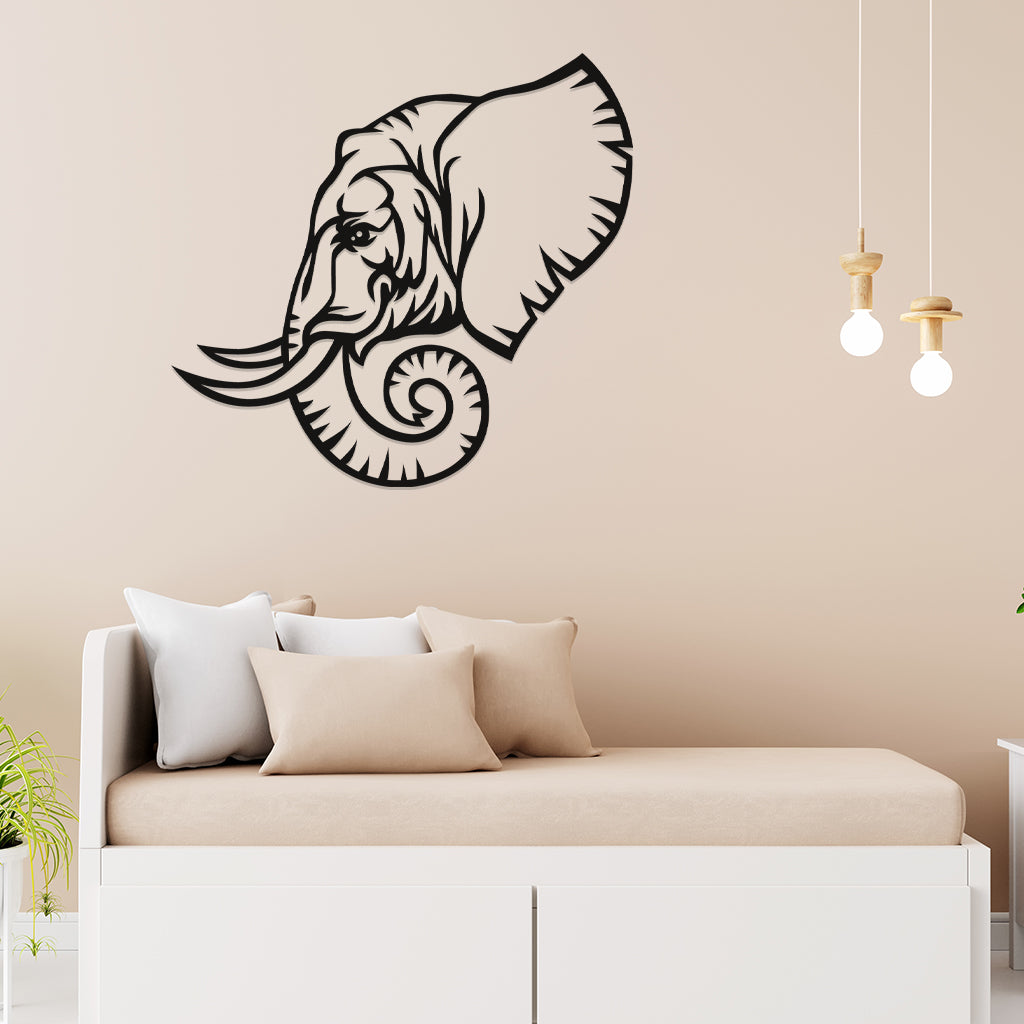 3D Look Elephant Face Metal Wall Art