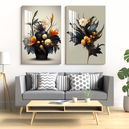 Floral Bloom Acrylic Wall Art (Set Of 2)