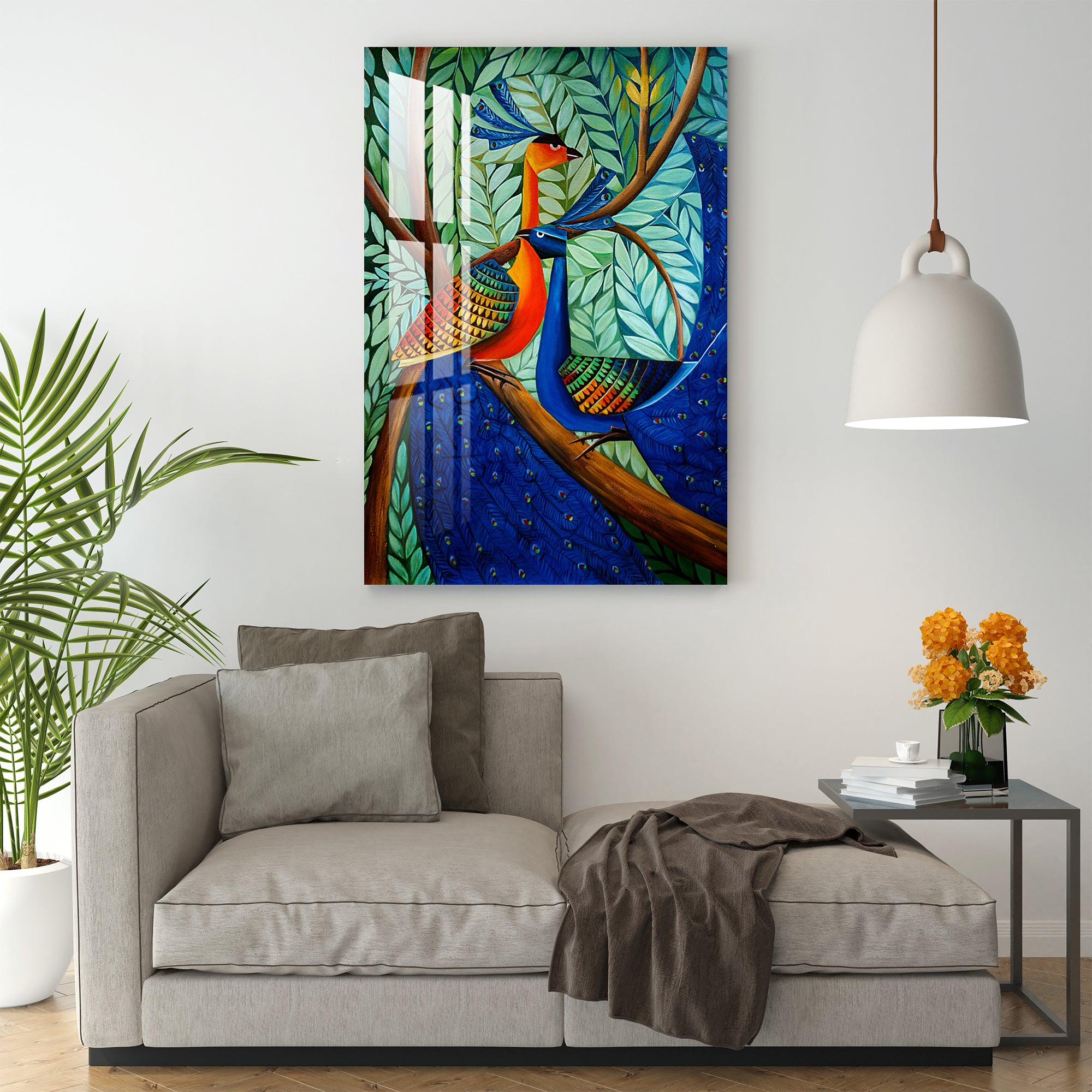 Peacock on Branch Acrylic Wall Art