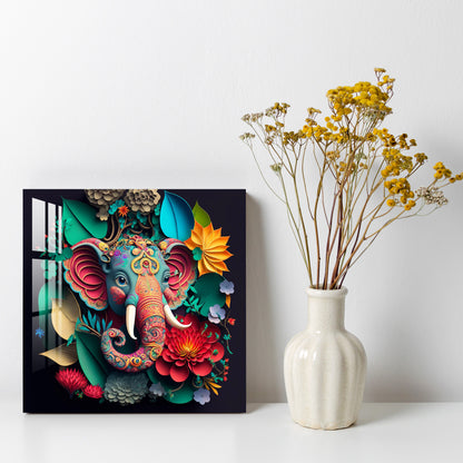 Ganpati with Leaves & Flower Acrylic Wall Art