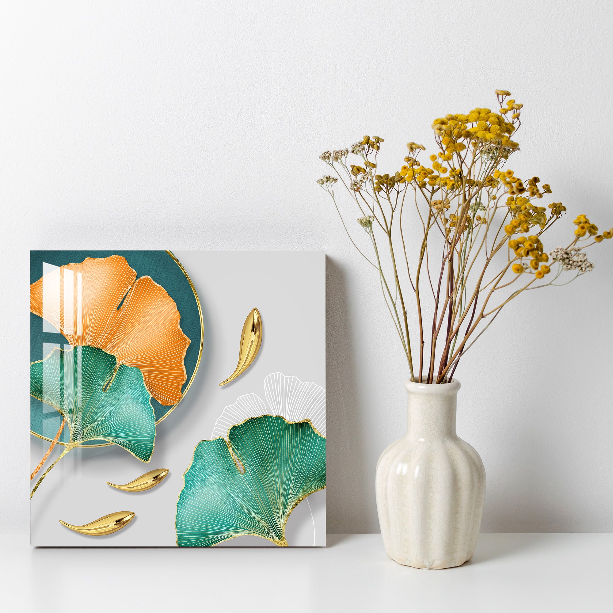 Orange & Green Leaf Acrylic Wall Art