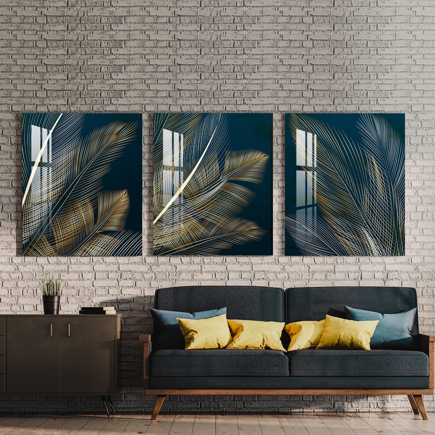 Minimal Feather Acrylic Wall Art (Set of 3)