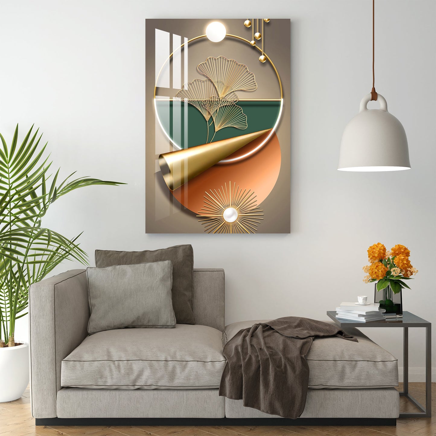 Luxury Golden Strands Acrylic Wall Art - 29.5X20 inches / 5MM