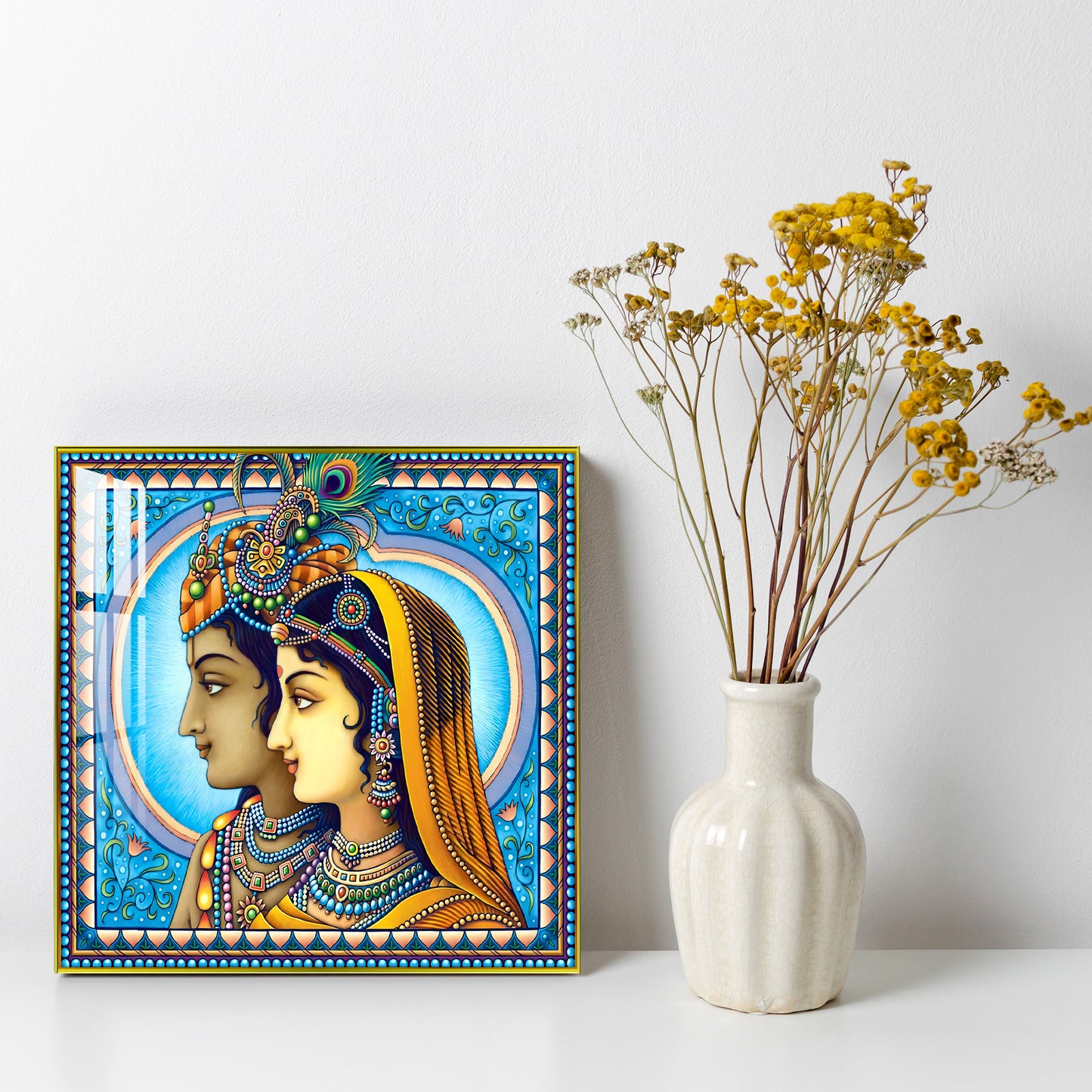 Lord Krishna and Radha Side Face Acrylic Wall Art