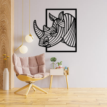 Rhinoceros with Big Horn Metal Wall Art