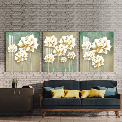 Mangolian Flowers Acrylic Wall Art (Set of 3)