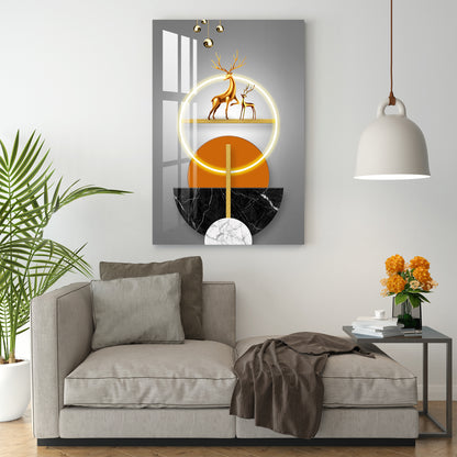 Golden Deer Illuminated Ring Acrylic Wall Art