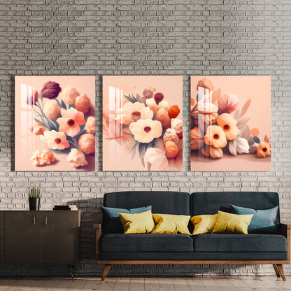 Peach Themed Floral Acrylic Wall Art (Set of 3)